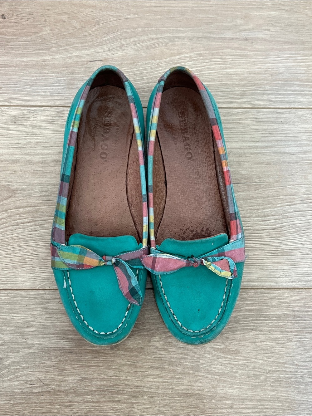 Sebago Teal Casual Slip-On Loafers with Patterned Trim